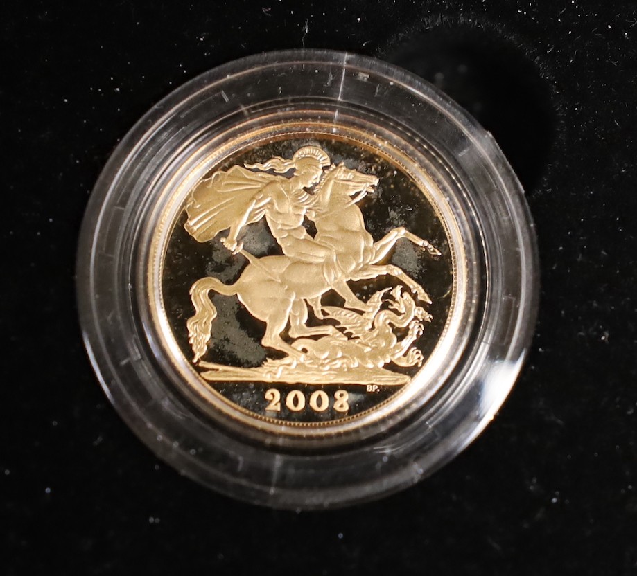 UK Royal mint 2008 gold proof sovereign, cased with certificate